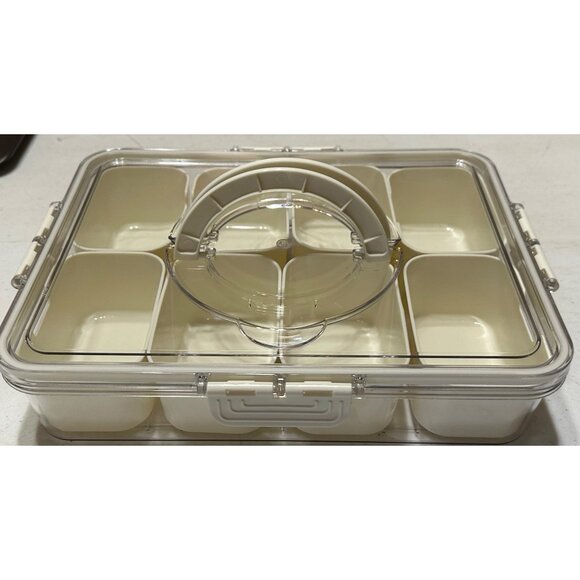 LOT of 2 Aurdeayl Brand 8-pc. Snack Bowls w/Handle & Clear Lid Beige Color (NEW) - Picture 6 of 15